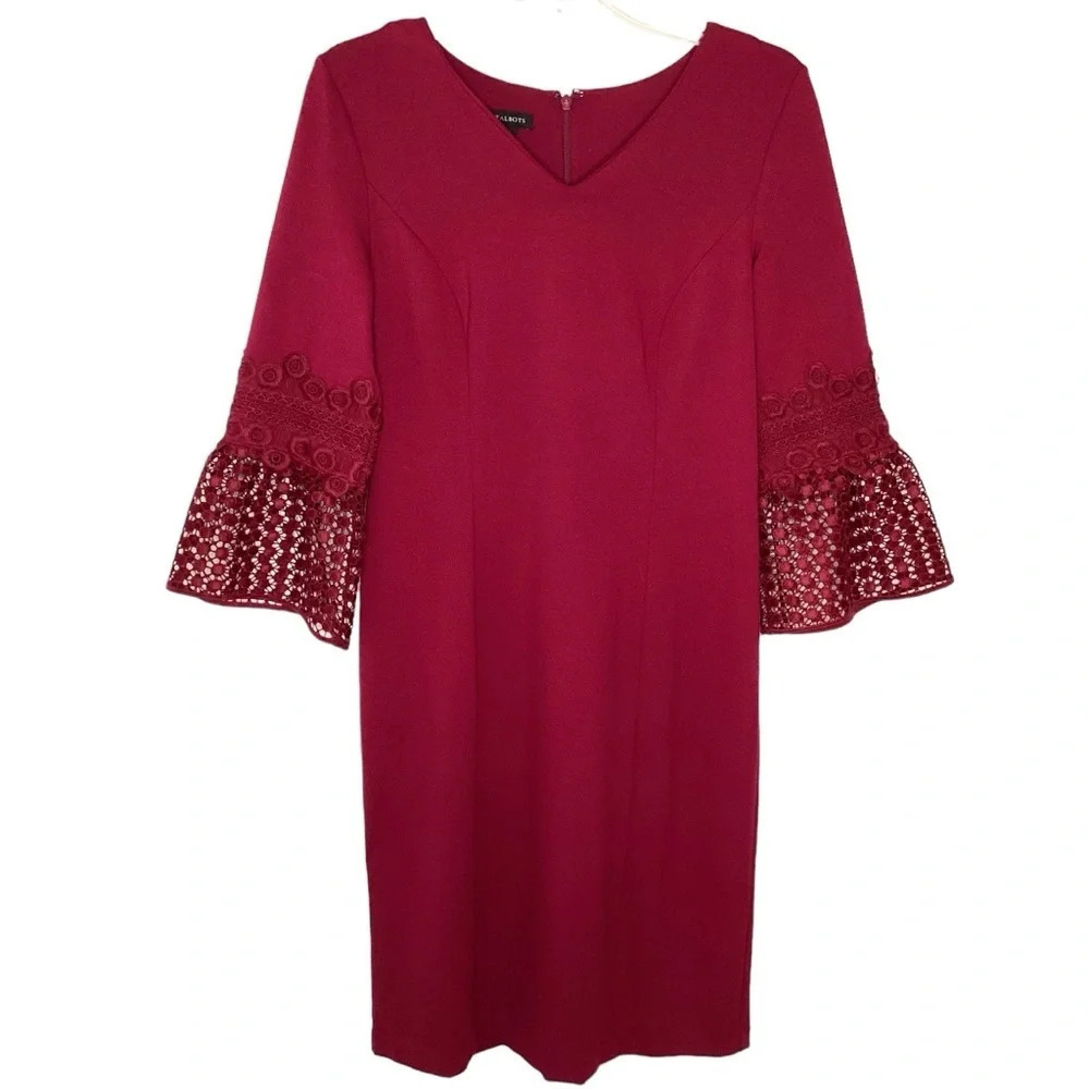 Talbots Dress Sz 4‎  Red Formal Midi Lace 3/4 Sleeves Stretch Valentines Day EUC